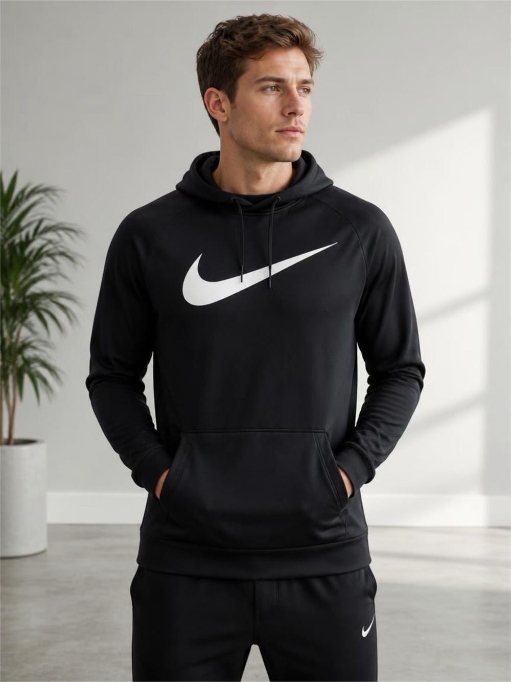 Nike Black Hoodie with White Swoosh Logo